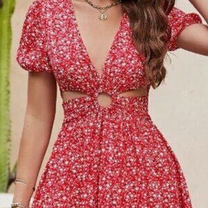 beachsissi Red Floral Dress Size L Women's
